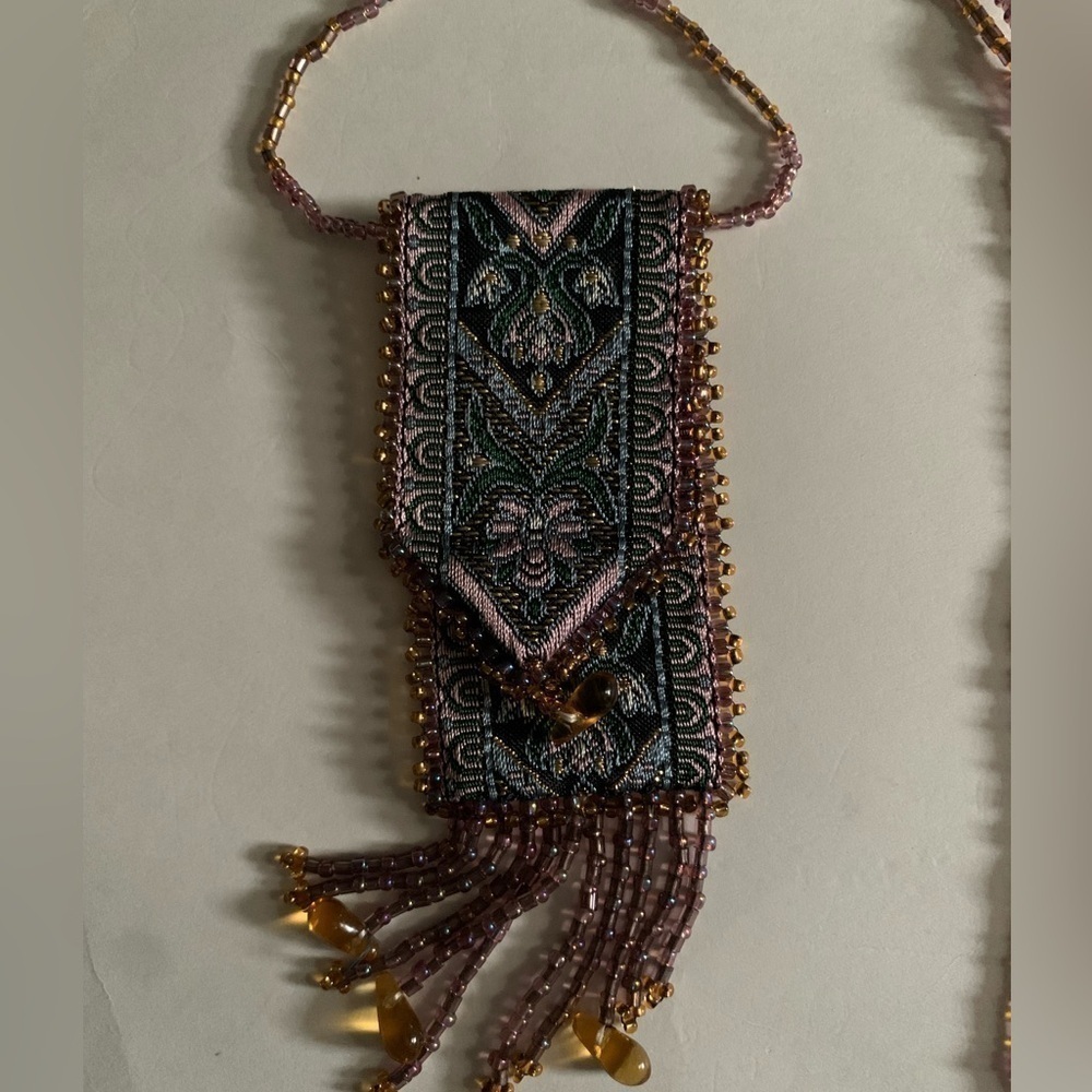 Vintage 1970’s Boho Beaded Bag Necklace, Hand Embroidered Beads - Picture 3 of 6